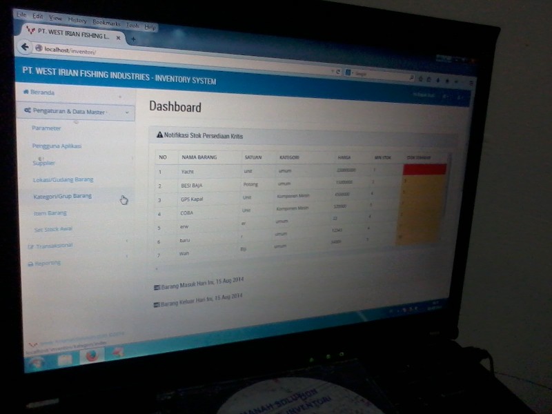 Tampilan awal Software Gudang yang dimaksud